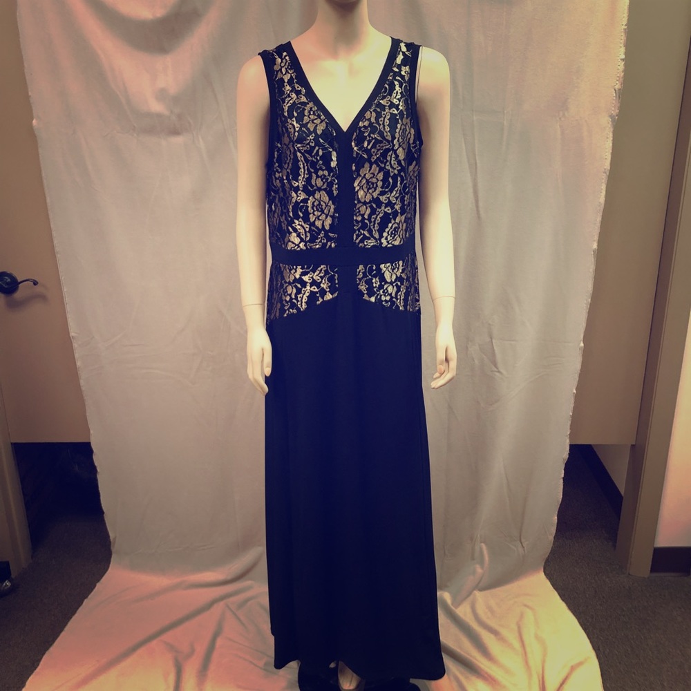 Black & Gold Lace Evening Gown